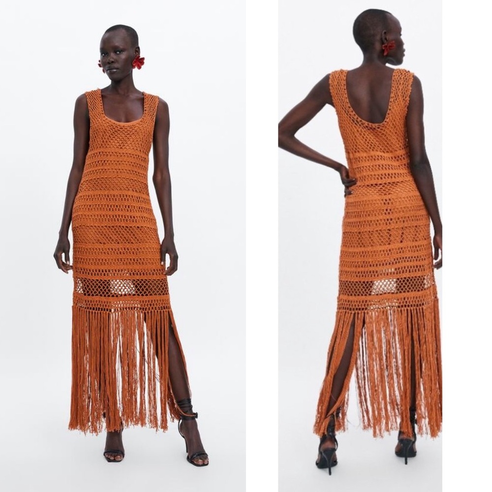 Zara Crochet Fringe Maxi Dress